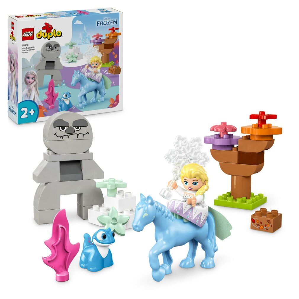 LEGO DUPLO Set mit Elsa, Bruni, blauem Pferd, grauen Felsen, Pflanzen und weiteren Elementen. Ohne Verpackung.