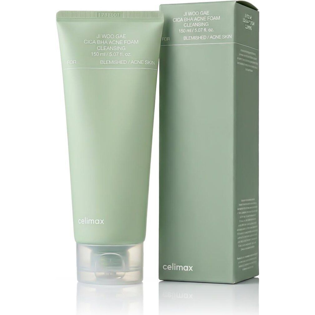 Celimax Ji Woo Gae Cica BHA Akne-Reinigungsschaum Tube und Verpackungsbox.