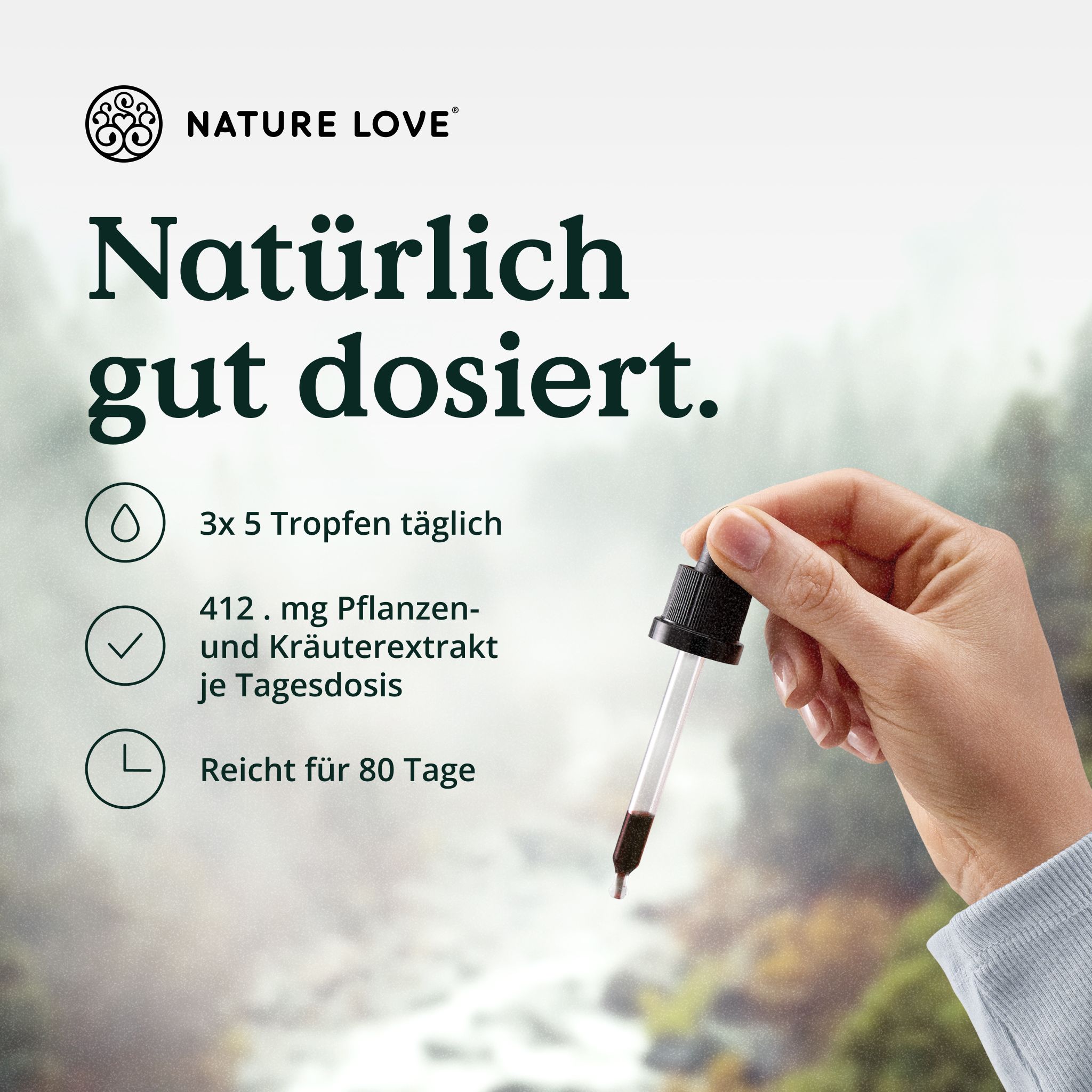 NATURE LOVE Bio Bittertropfen: 3x5 Tropfen täglich, 412 mg Pflanzenextrakt, reicht für 80 Tage.