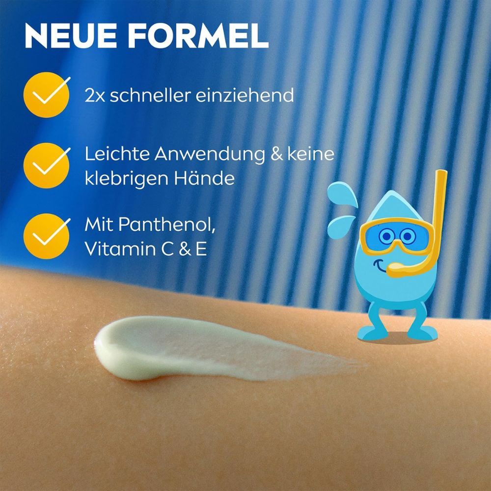 Creme auf Arm aufgetragen. Neue Formel: 2x schneller einziehend, leichte Anwendung, keine klebrigen Hände.