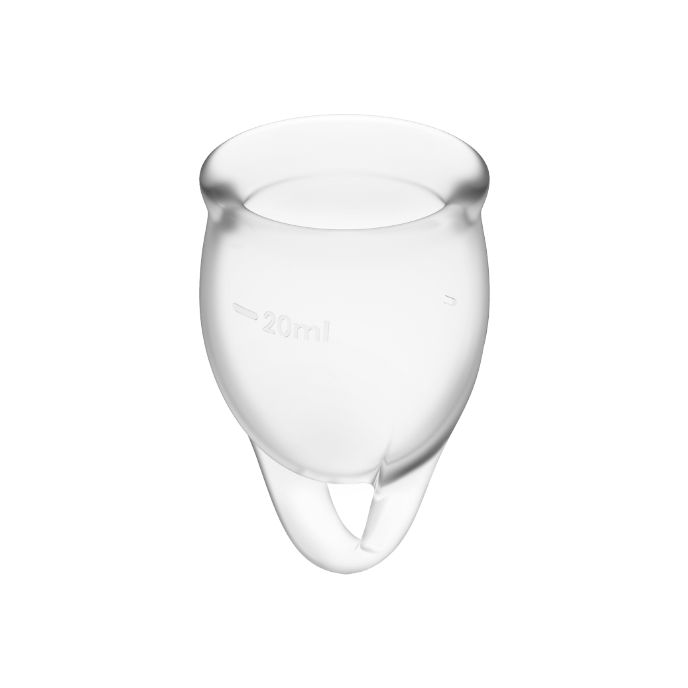 Transparente Menstruationstasse. Fassungsvermögen: 20ml. Mit Griff.