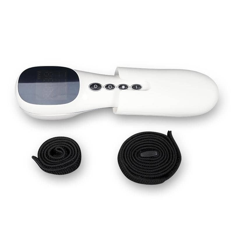 Tragbares Lasertherapiegerät mit zwei schwarzen Gurten.