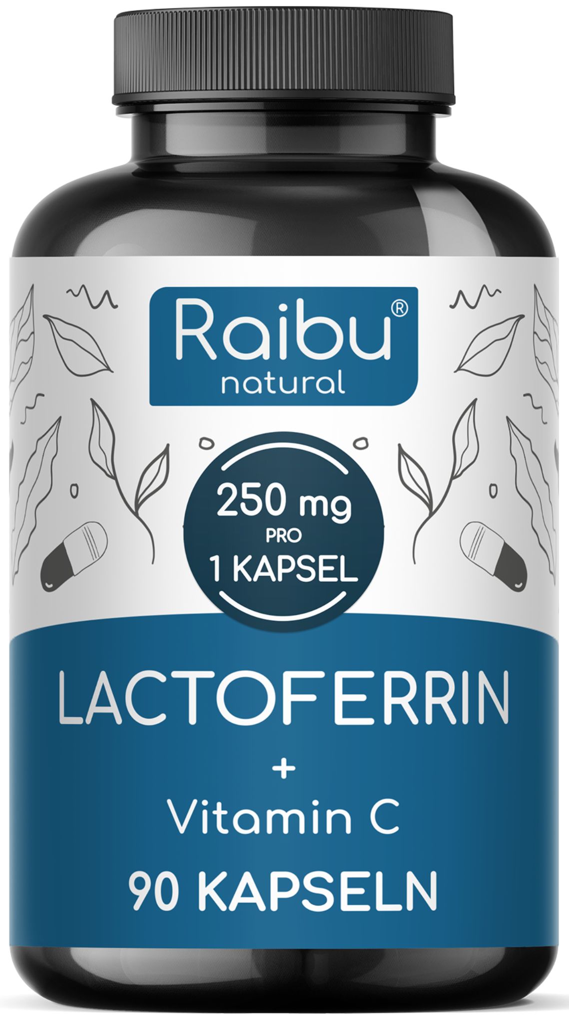 Lactoferrin 250 mg hochdosiert - mit Vitamin C - für Eisenaufnahme & Immunsystem - RAIBU