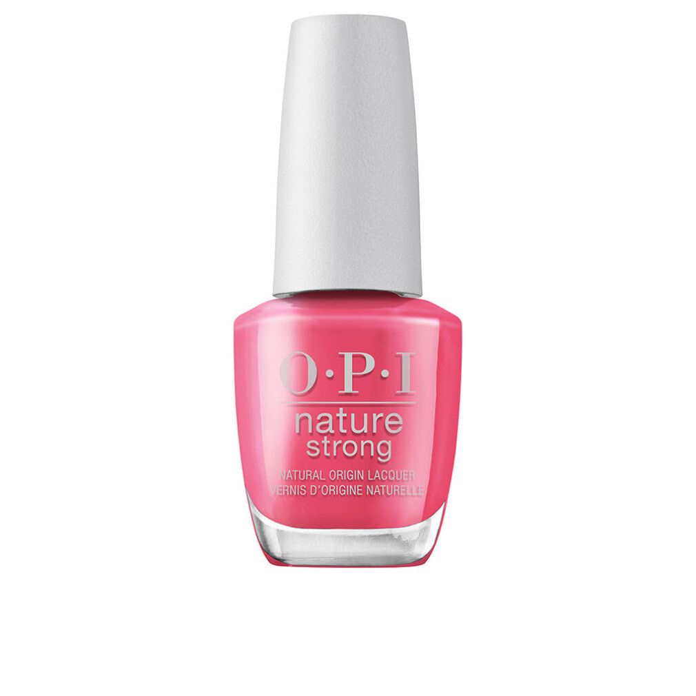 Nagellackflasche mit rosa Inhalt und weißem Deckel. Aufschrift: O.P.I nature strong.