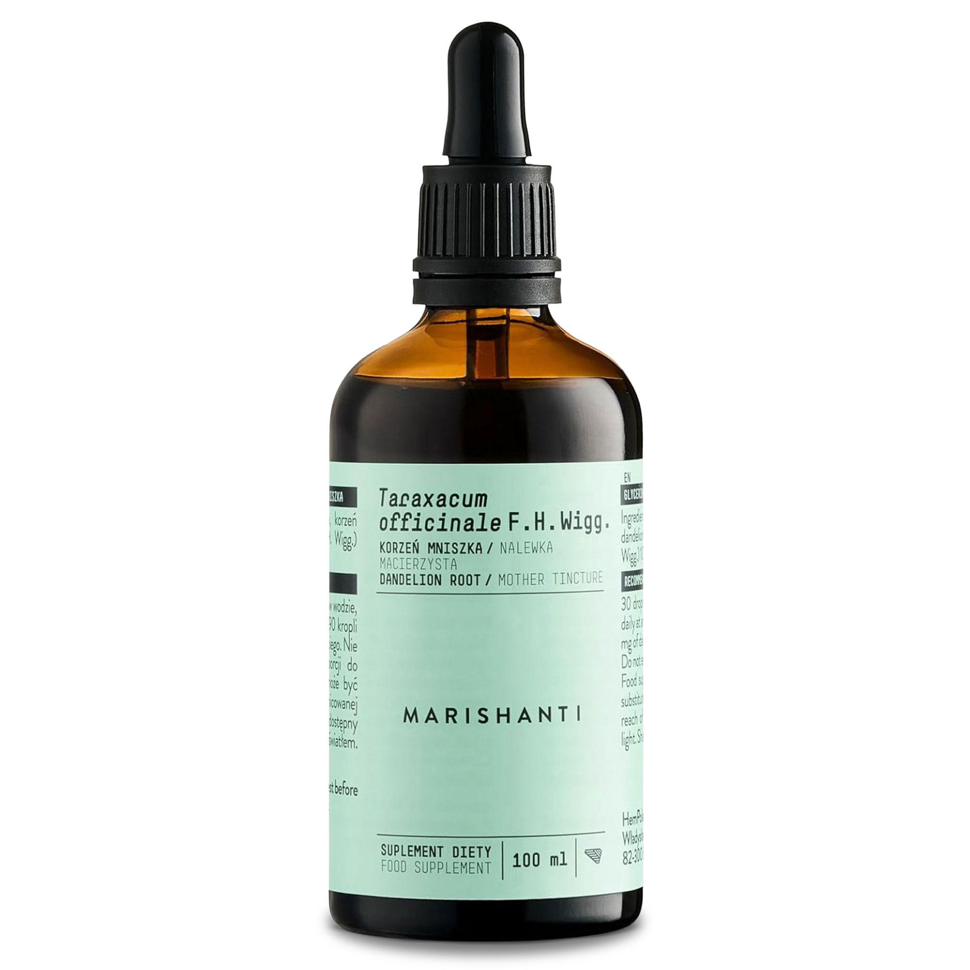 Braune Glasflasche mit Pipettenverschluss, Marishanti Dandelion Root Mother Tincture, 100 ml.