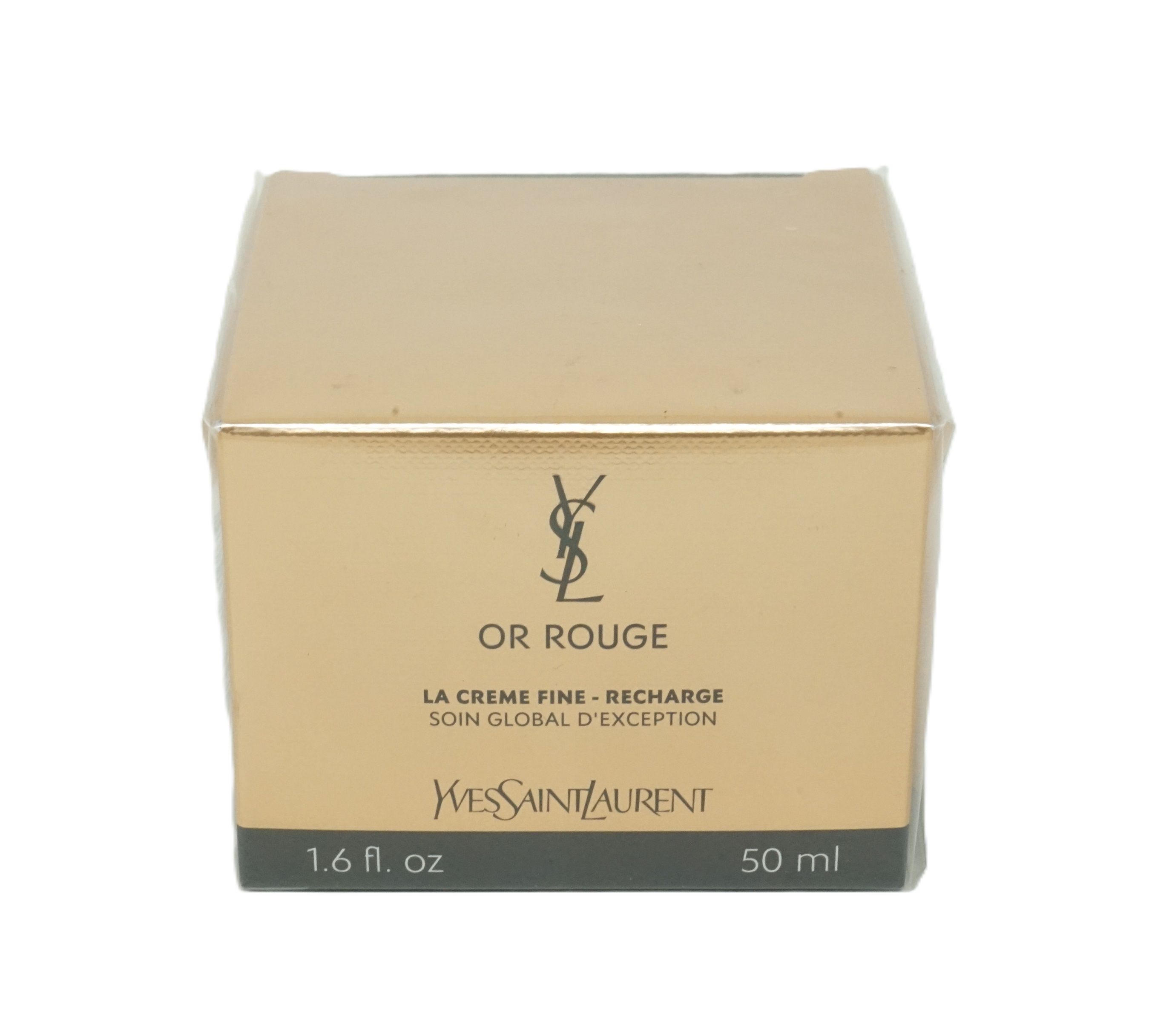 Goldfarbene Schachtel mit Logo und Produktbezeichnung. Text: OR ROUGE, LA CREME FINE - RECHARGE.
