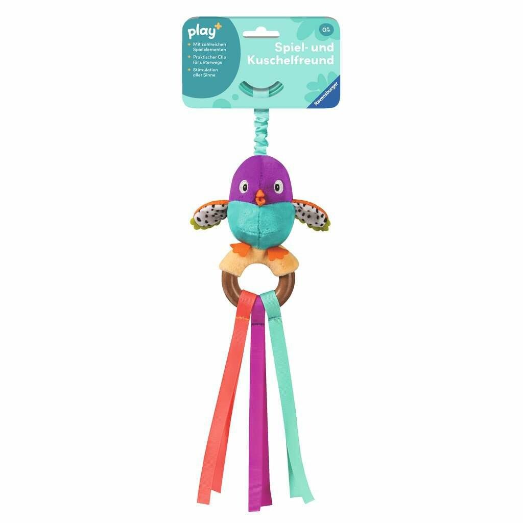 Ravensburger 4853 Play+ Zwitscher-Vogel, Holz-Greifling, Kuscheltier mit Zwitscher-Bauch, Zahnungshi