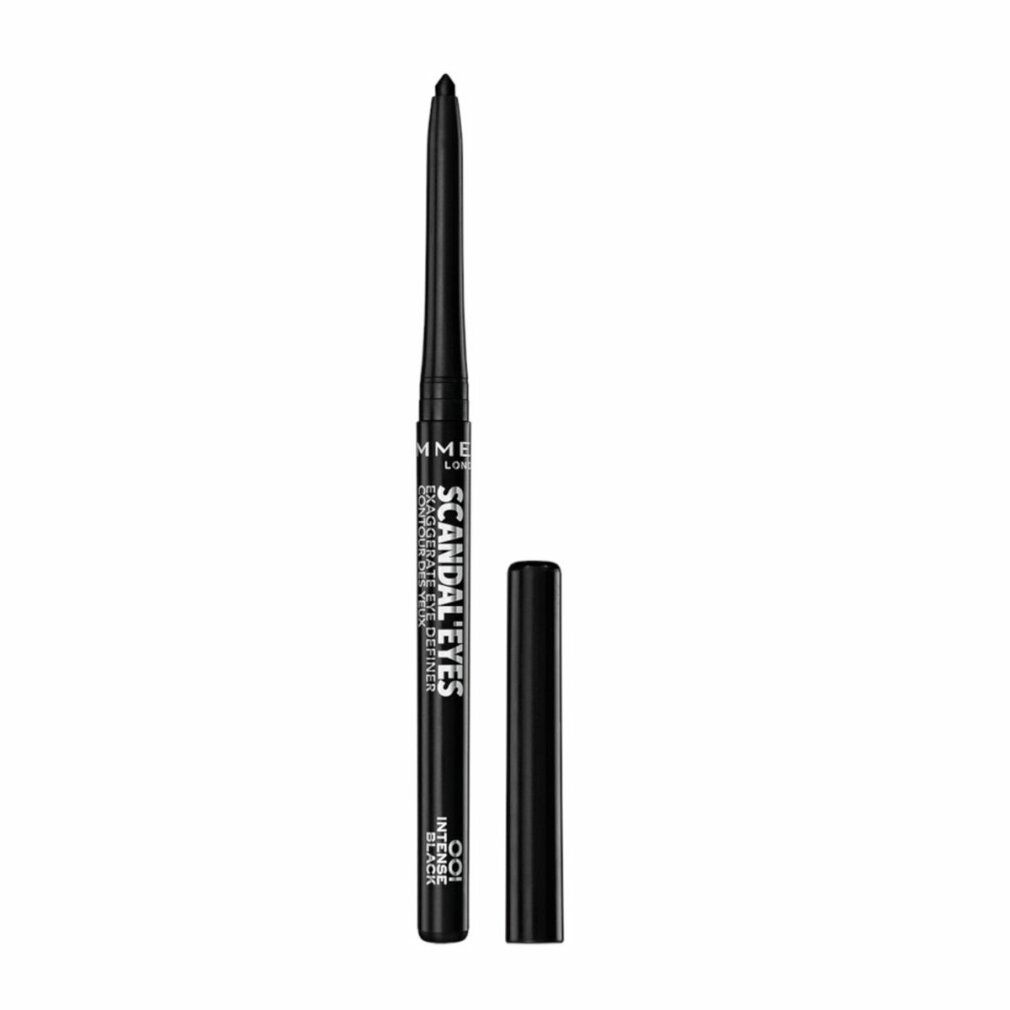 Schwarzer Eyeliner-Stift mit geöffneter Kappe. Aufschrift: Scandal'eyes, 001 Intensives Schwarz.