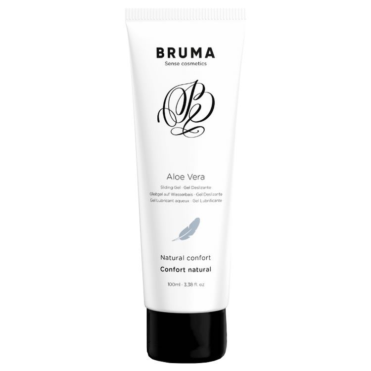 Bruma Gleitgel Tube mit Aloe Vera Aufschrift. Natürlicher Komfort.