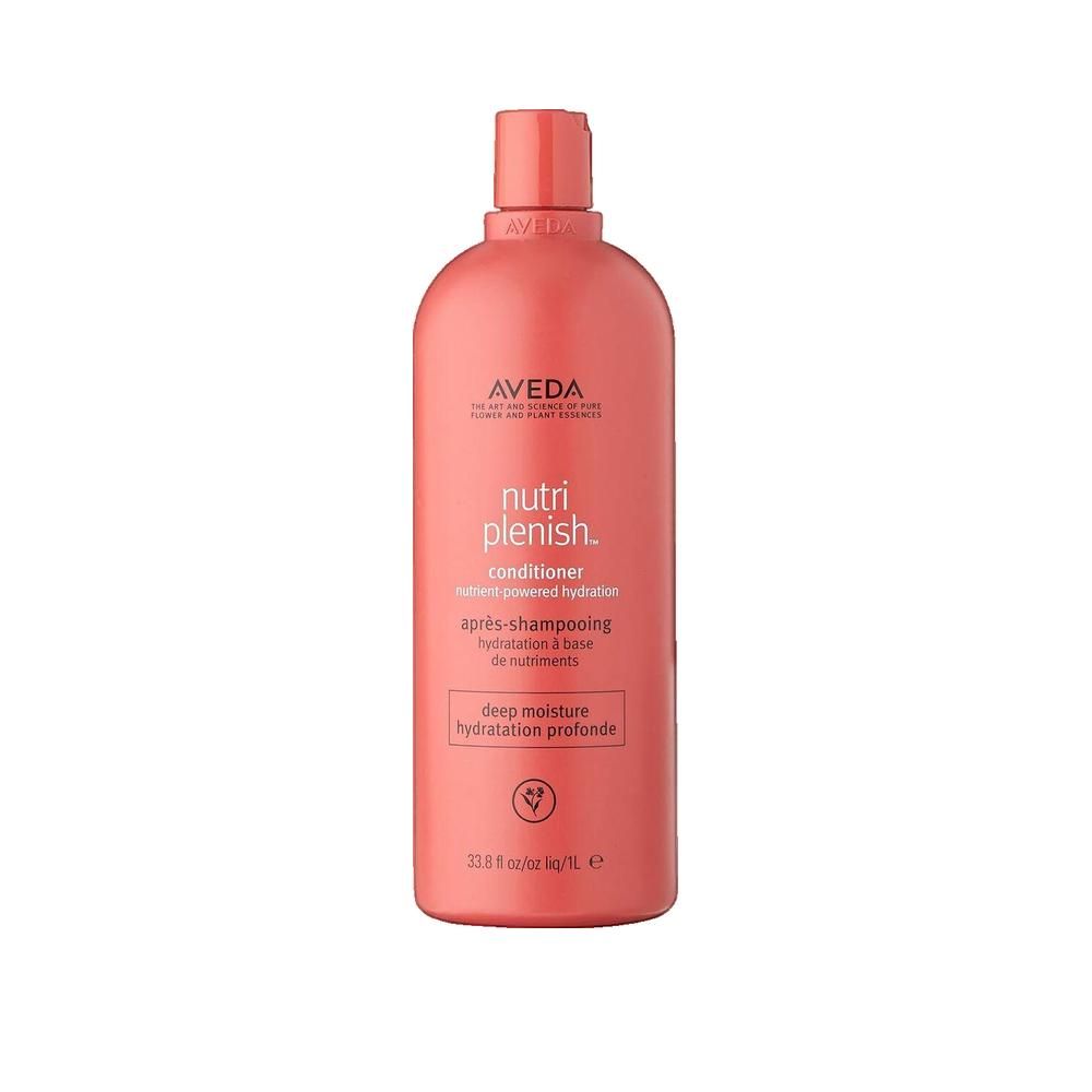 Rote Flasche mit Produktetikett. Aufschrift: Aveda, nutriplenish, Conditioner, après-shampooing, deep moisture.
