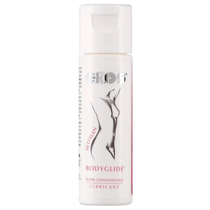 Eros Bodyglide Woman Gleitgel Flasche mit Silhouette einer Frau.