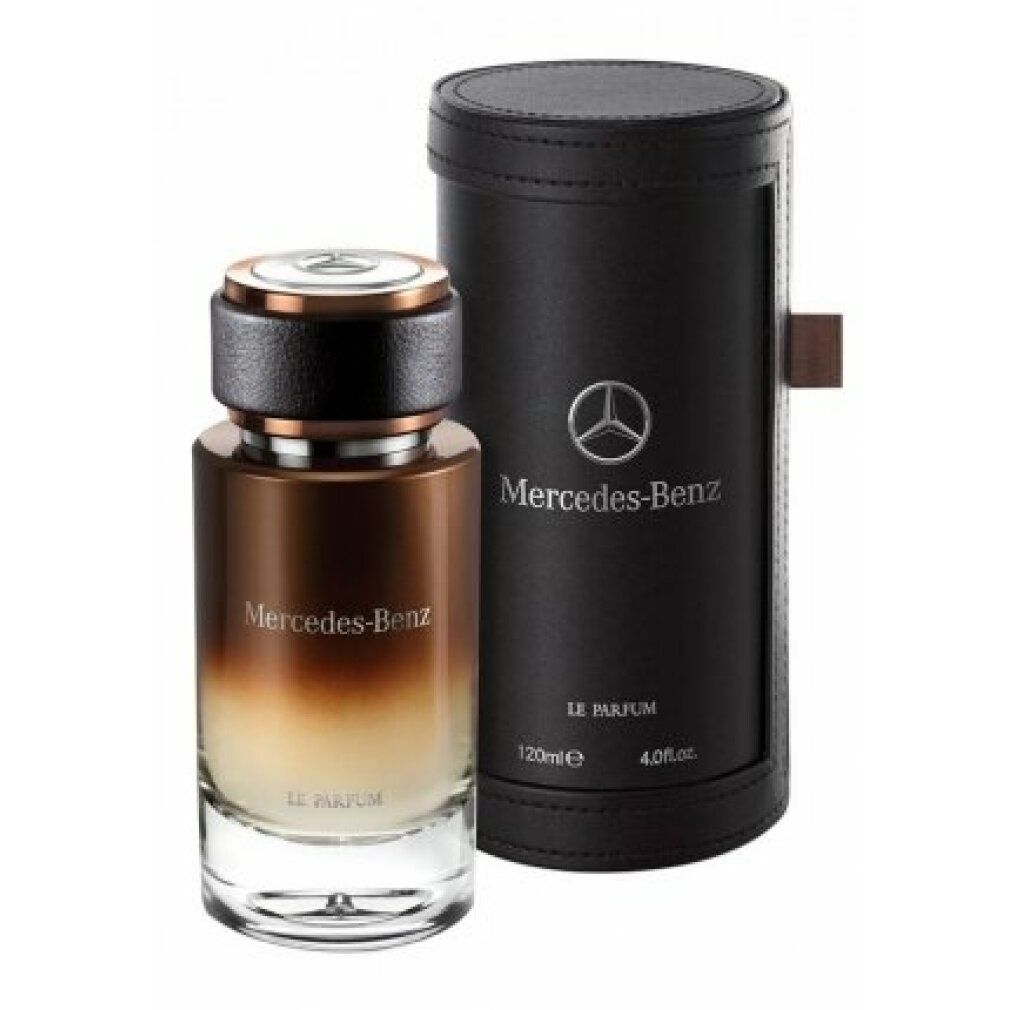 Parfümflakon und schwarze Verpackung. Flakon mit braunem Farbverlauf, kupferfarbenem Deckel. Verpackung mit Logo und Schriftzug.