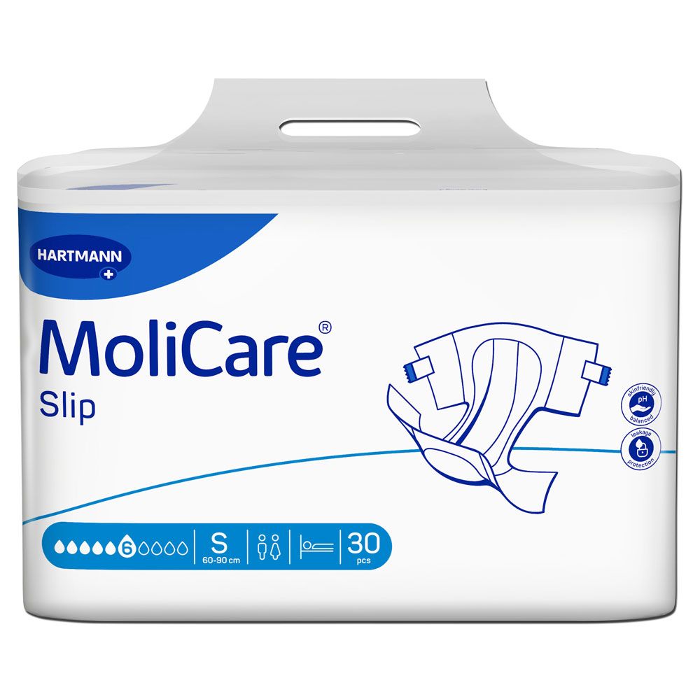 Hartmann MoliCare Slip S Inkontinenz-Einlagen, 30 Stück Packung mit Saugstärke 6 Tropfen.