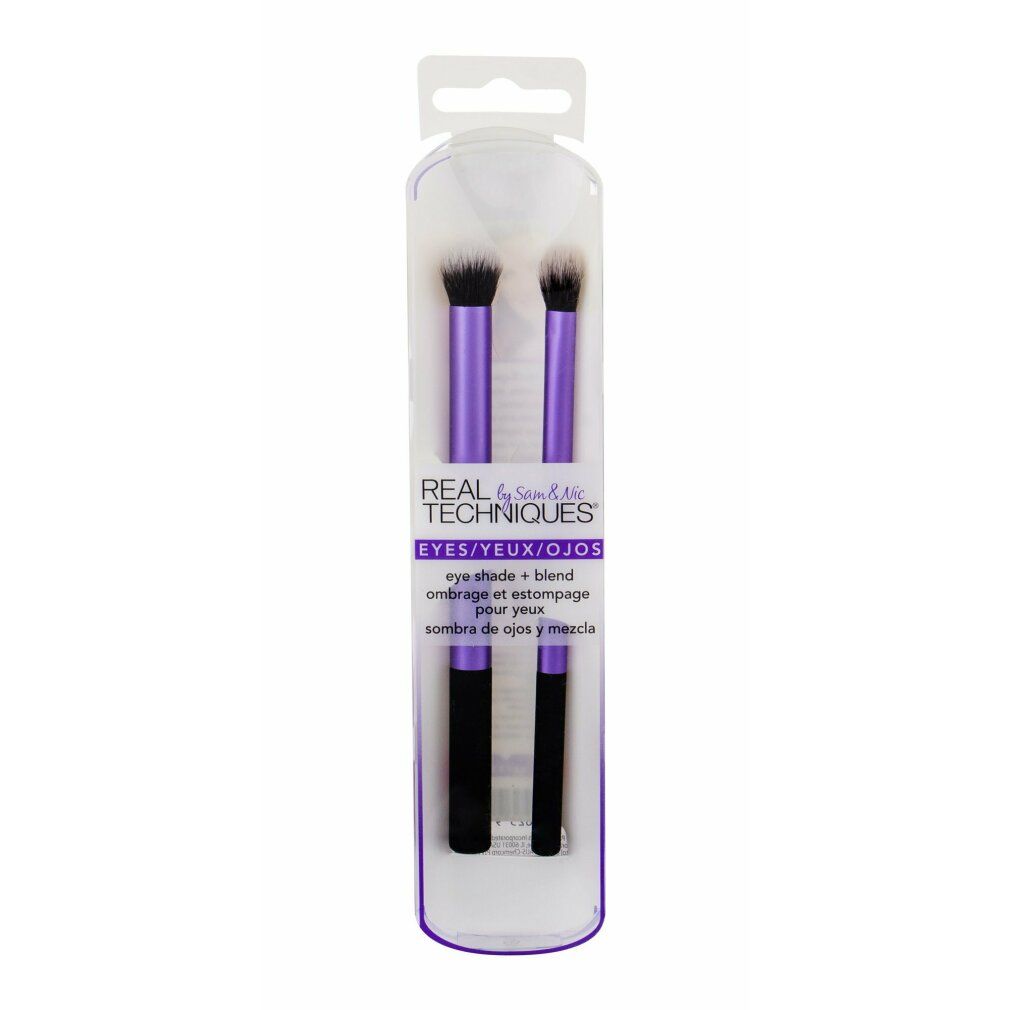 Set mit 3 Make-up-Pinseln. Lila Griffe, schwarze Borsten. Verpackt in einer Blisterverpackung.