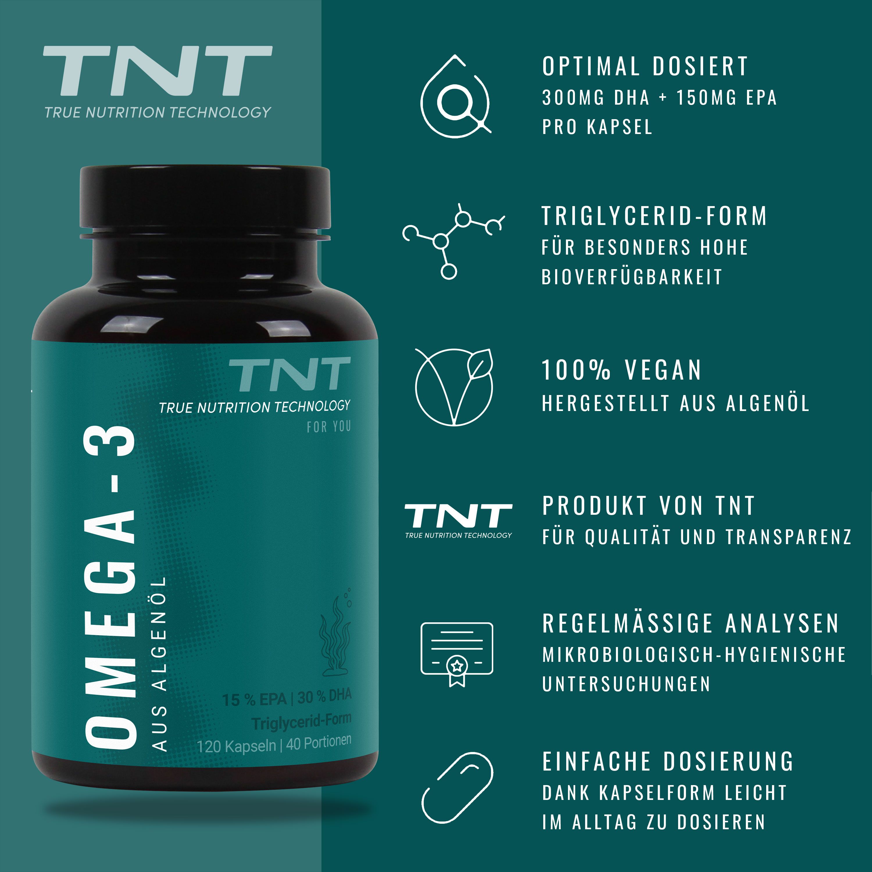 TNT Vegan Omega-3 - hochwertige Fettsäuren aus Algenöl