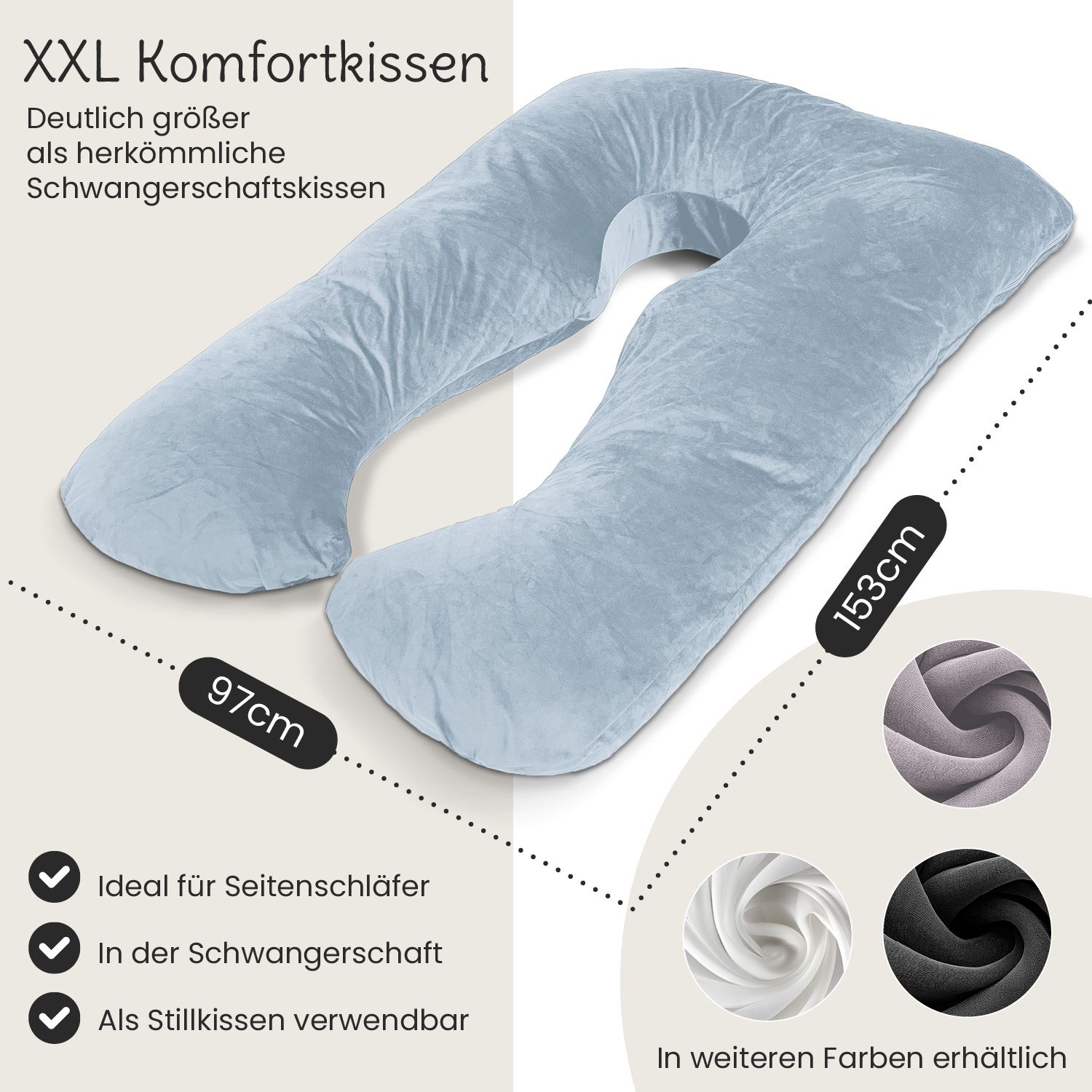 ELONEO Stillkissen Multifunktions-Körperkissen, 150x80x20 cm, waschbar