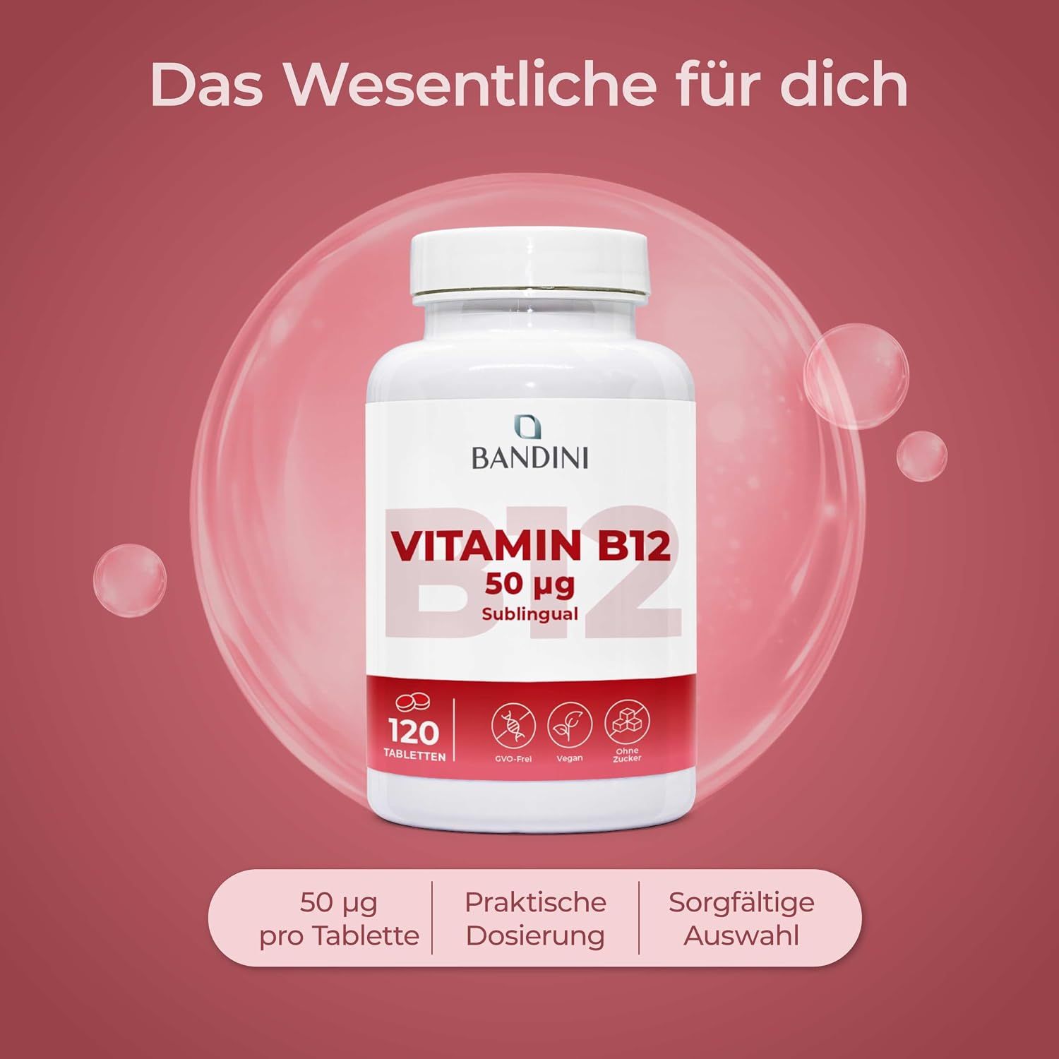 Bandini Vitamin B12 Sublingual Tablettenflasche, 120 Tabletten.