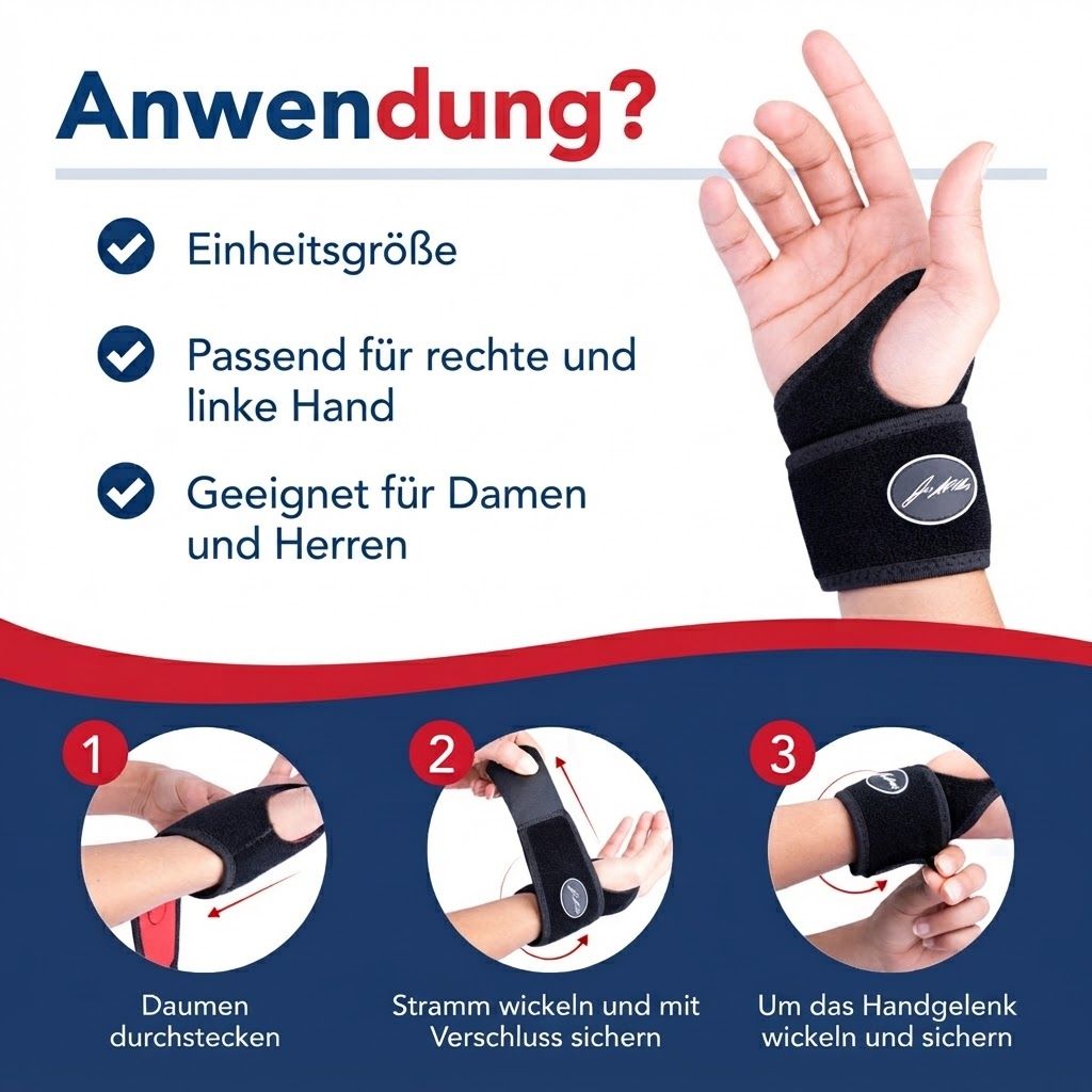 Handgelenkbandage mit Schnürung und "braceUP" Logo, wird am Laptop verwendet.