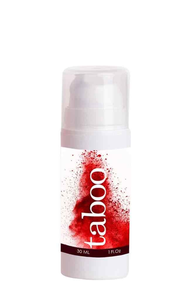 Weiße Flasche mit rotem Aufdruck "taboo". Unten steht "30 ml" und "1 Fl.Oz".