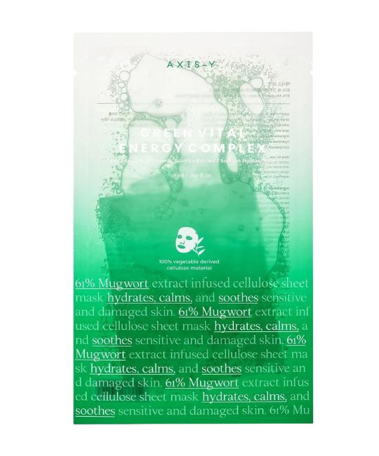 Gesichtsmaske wird von einer Hand gehalten. Grüne Farbe, Aussparungen für Augen und Mund.