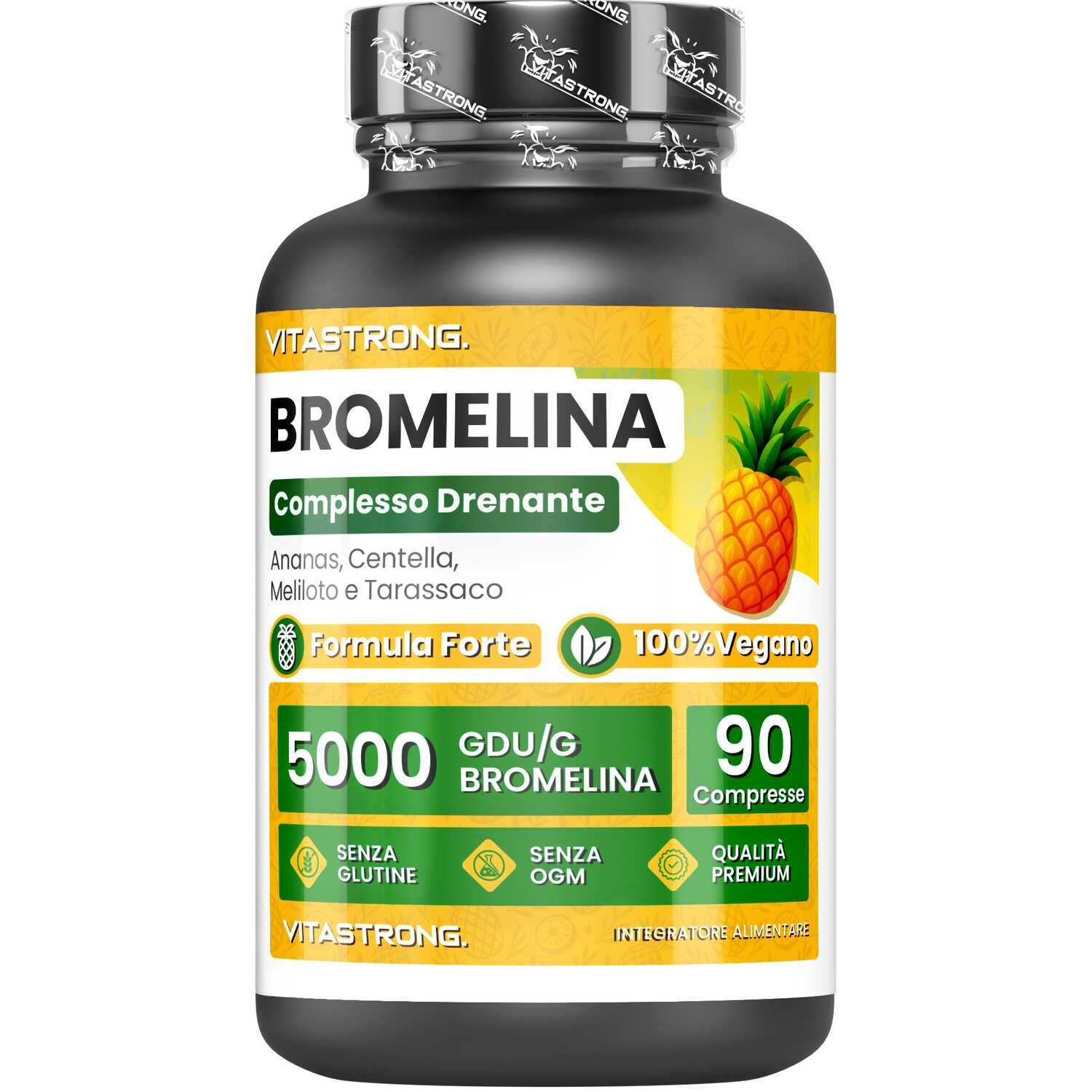 Vitastrong Bromelain 5000 GDU – 90 Tabletten, unterstützt die Entwässerung und hilft bei Cellulite