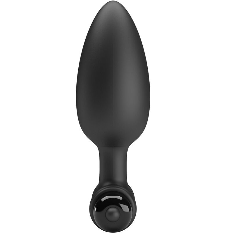Schwarzer Vibrations-Analplug mit breiter Basis und Bedienelementen. Glatte Oberfläche, ergonomische Form.