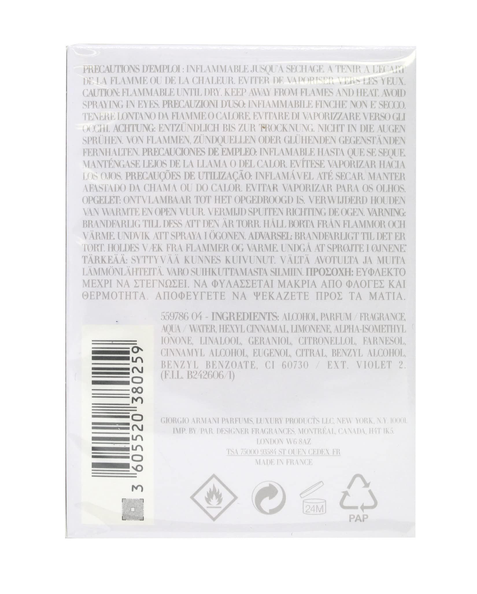 Rückseite der weißen Verpackung. Text in mehreren Sprachen. Barcode und Symbole. Hergestellt in Frankreich.