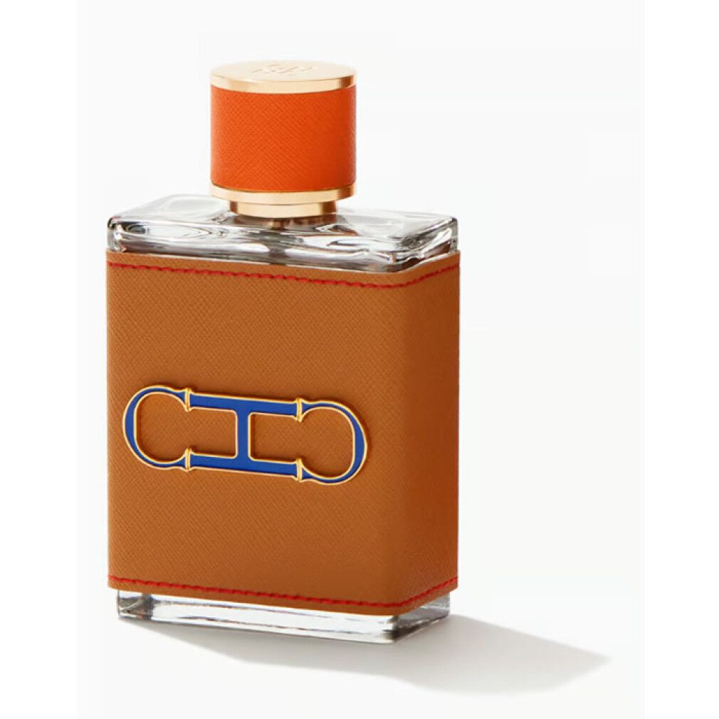 Carolina Herrera CH Men Pasion Eau de Parfum Flakon mit CH-Logo auf beigem Hintergrund.