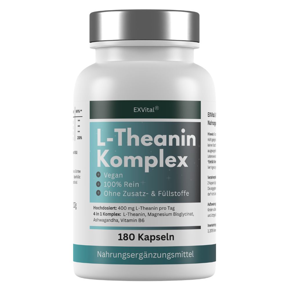 EXVital® L-Theanin Komplex Kapseln mit Magnesium, Ashwagandha & Vitamin B6