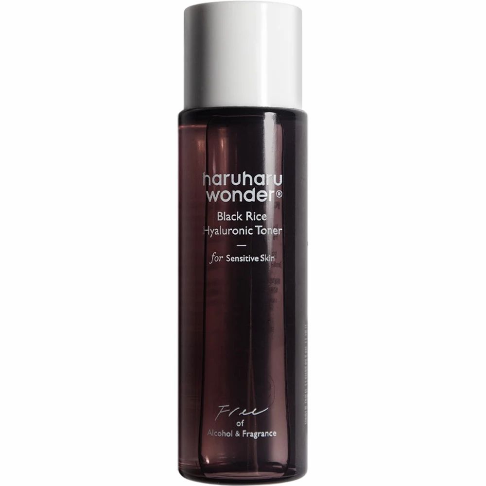 Produktflasche mit weißem Deckel. Aufschrift: haruharu wonder Black Rice Hyaluronic Toner.