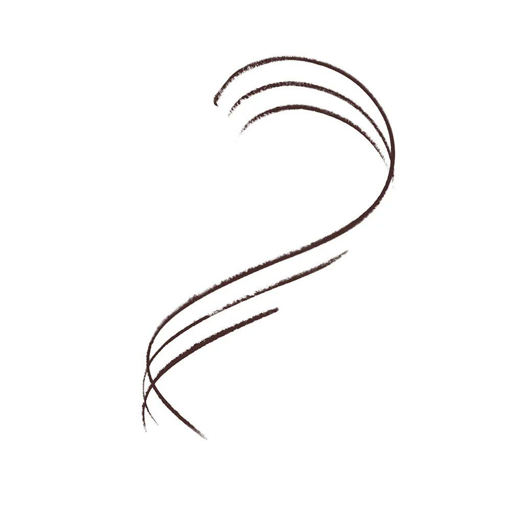 Drei geschwungene, dunkelbraune Striche, die die Form einer Augenbraue nachahmen. Auf weißem Hintergrund.