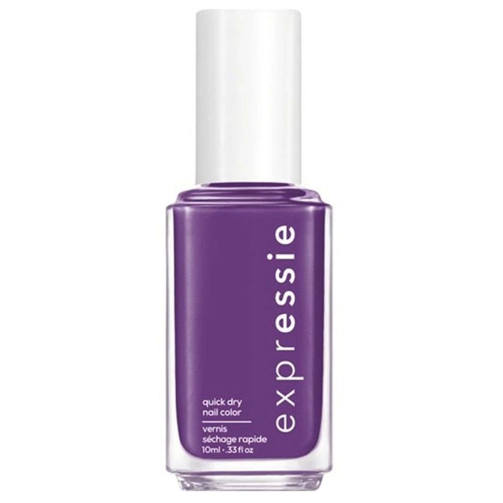 Lila Nagellack-Fläschchen mit weißem Deckel. Aufschrift 'expressie', 'quick dry nail color' und 'séchage rapide'.