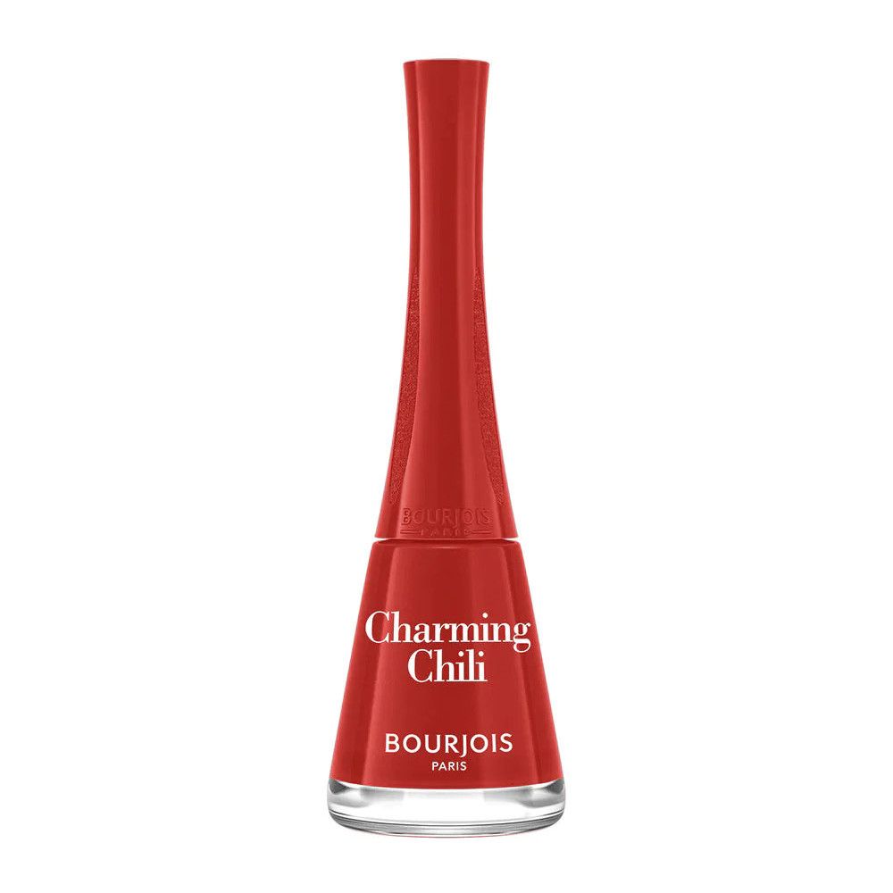 Roter Nagellackflakon. Aufschrift "Charming Chili" und "Bourjois Paris".