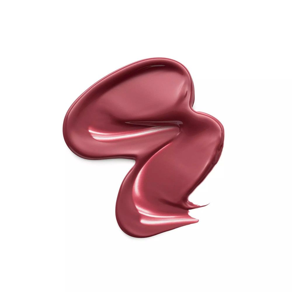 Ausgebreiteter Lippenstift-Swirl in Rosa-Rot-Ton auf weißem Hintergrund. Glänzende Textur.