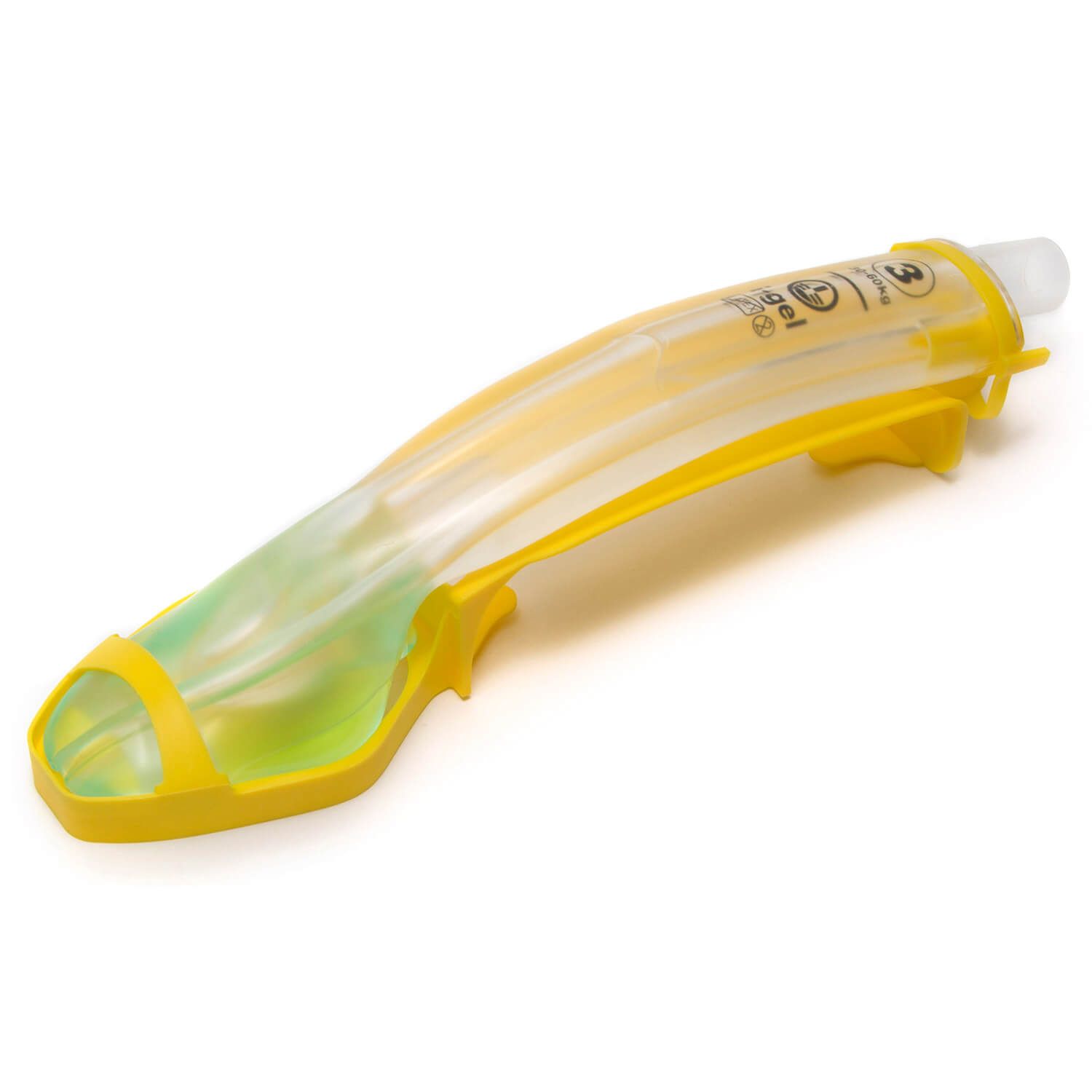 i-gel Plus Larynxmaske, Größe 3, mit gelbem Fixierbügel und grünem Teil.