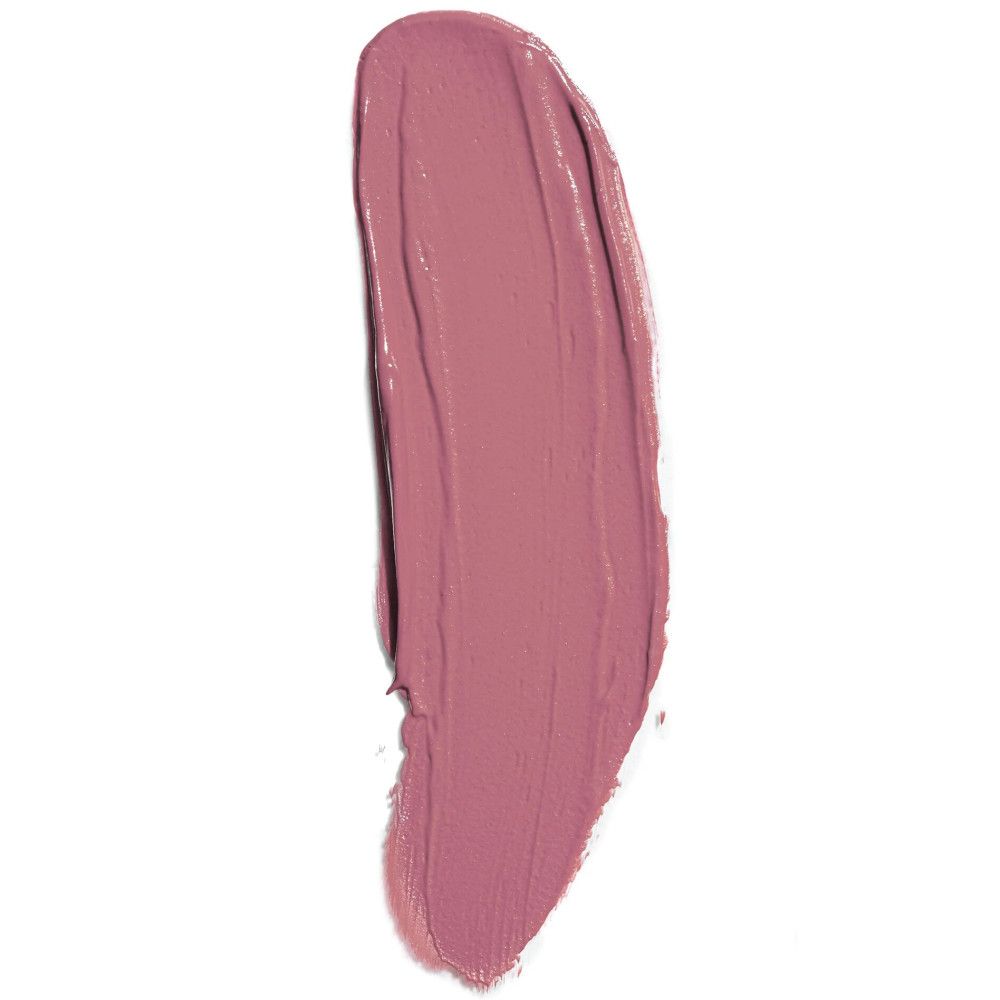 Ein rosafarbener Lipgloss-Abstrich auf weißem Hintergrund.