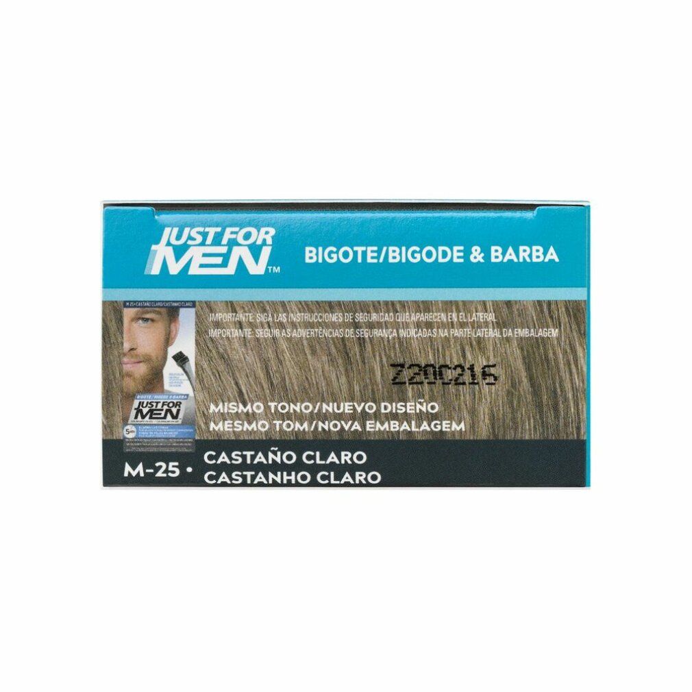 Produktverpackung mit dem Produktnamen. Text: BIGOTE/BIGODE & BARBA, CASTANO CLARO, M-25. Abbildung eines Mannes mit Bart.