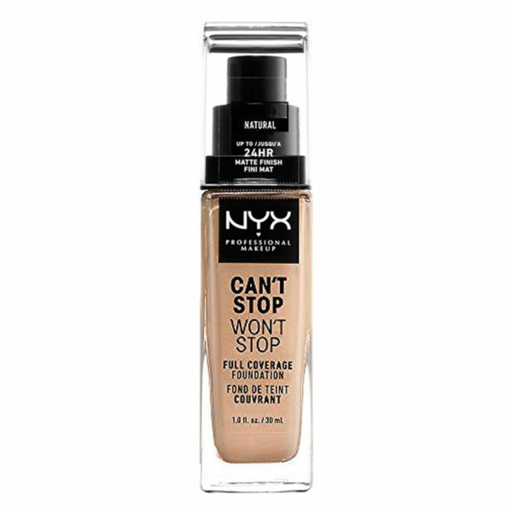 NYX Can't Stop Won't Stop Foundation Flasche mit mattem Finish Hinweis.