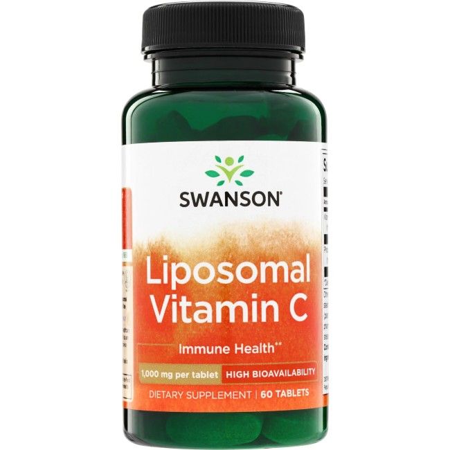 Swanson Liposomales Vitamin C 1.000 mg, 60 Tabletten. Grüne Flasche mit weißem Etikett.