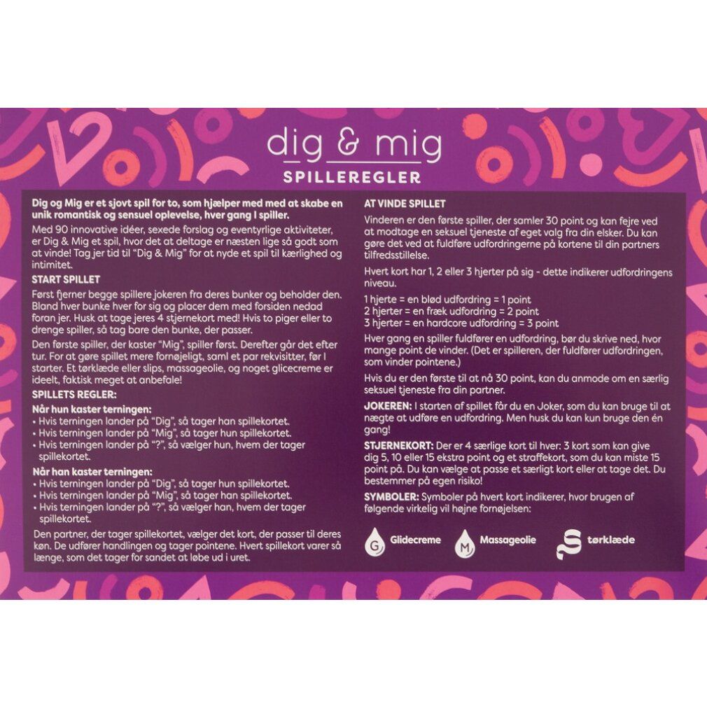 Lila Spielanleitung mit Text und Symbolen. Enthält Regeln und Erklärungen für das Spiel.