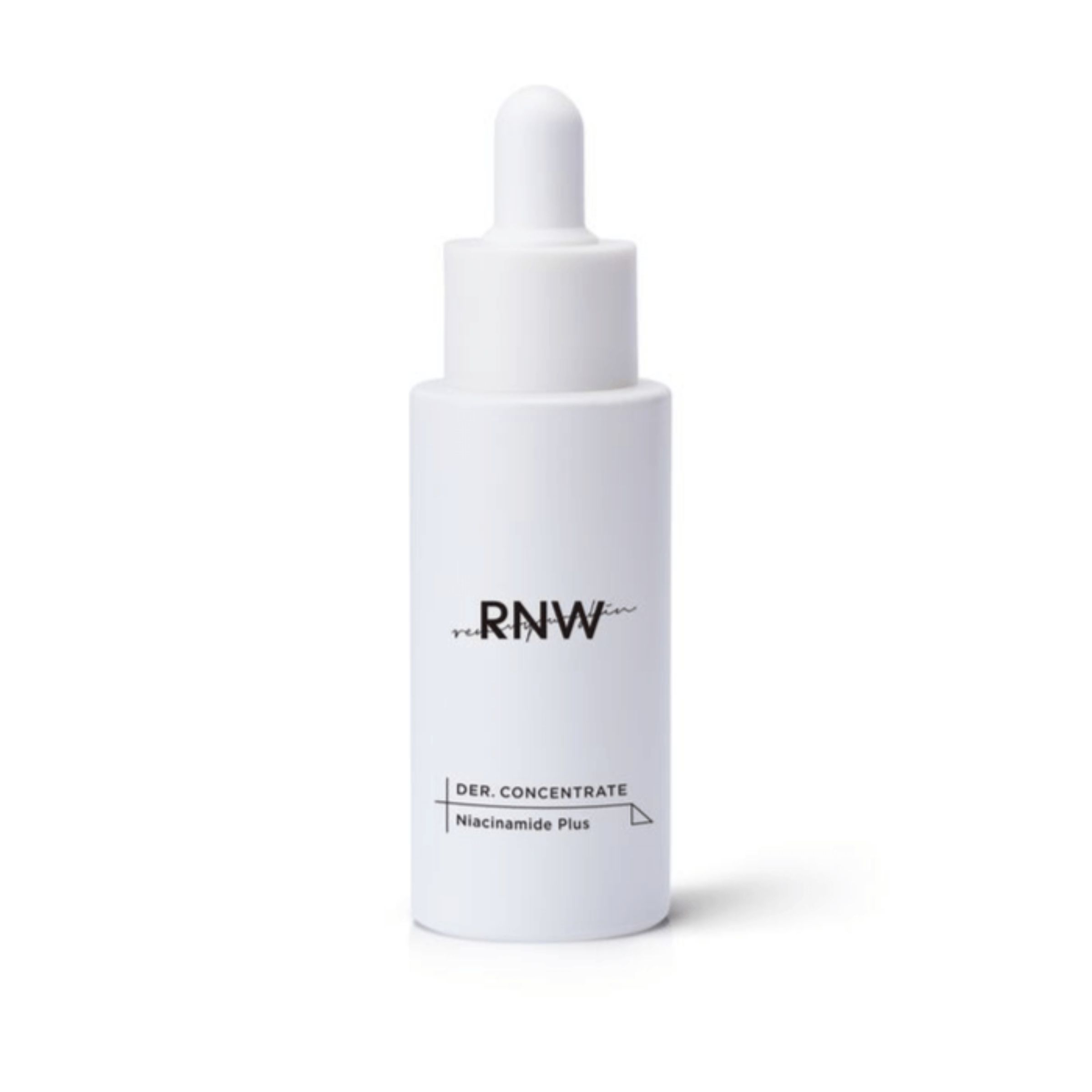 Weiße Flasche mit Pipette. Aufschrift: RNW, Derma Concentrate Niacinamide Plus.