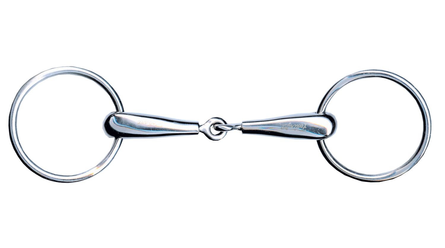 Metall-Wassertrense. Zwei Ringe, verbunden durch ein Mundstück.