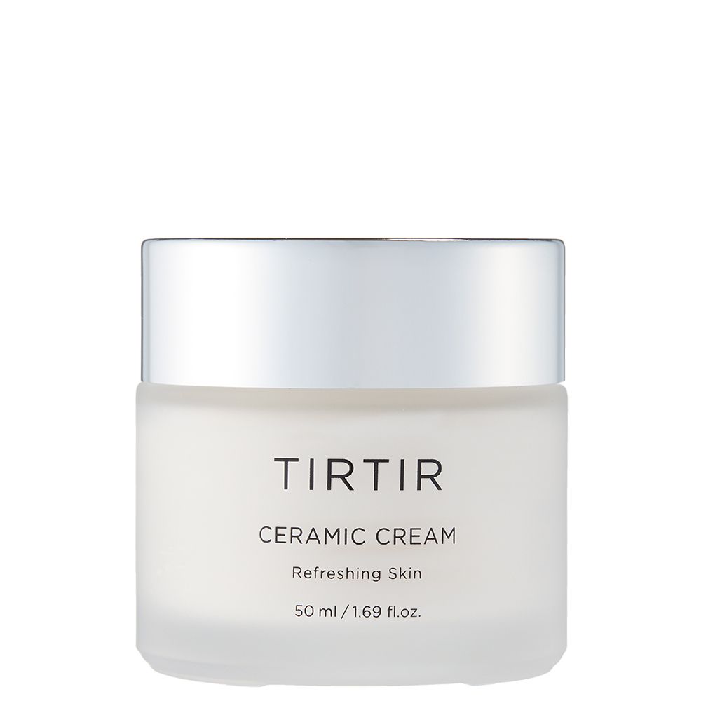 Tir Tir Ceramic Cream Feuchtigkeitscreme in einem matten Glasbehälter mit silbernem Deckel.