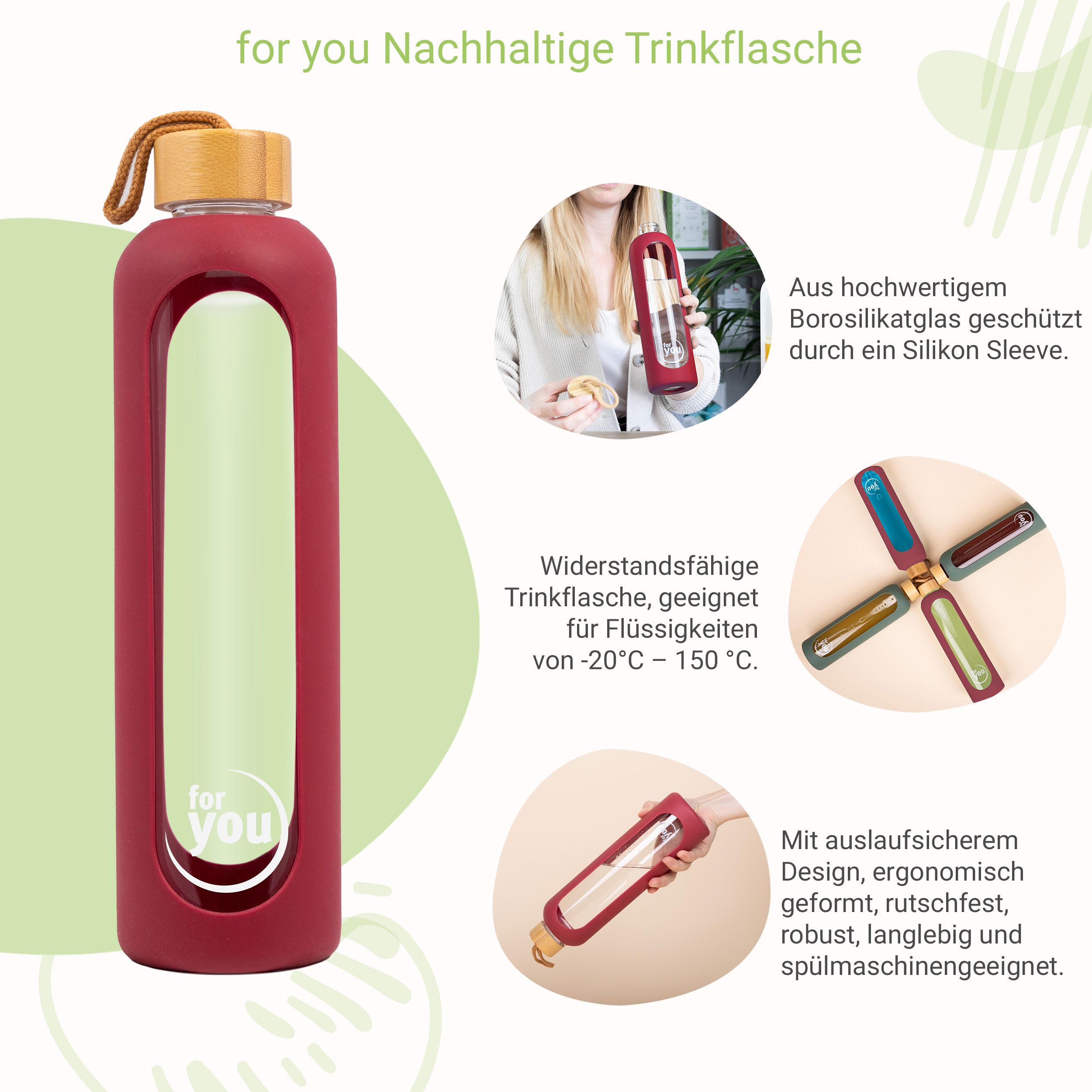for you Nachhaltige Trinkflasche Dreierpack
