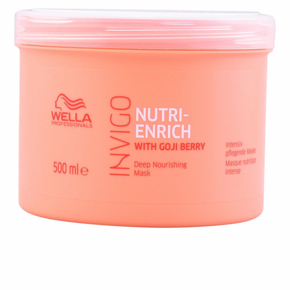 Beige Dose mit weißem Deckel. Aufschrift: Wella Invigo Nutri-Enrich Deep Nourishing Mask.