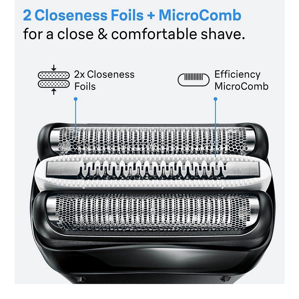 Scherkopf des Braun Series 3 mit 2 Scherfolien und MicroComb Mittelschneider für gründliche Rasur.