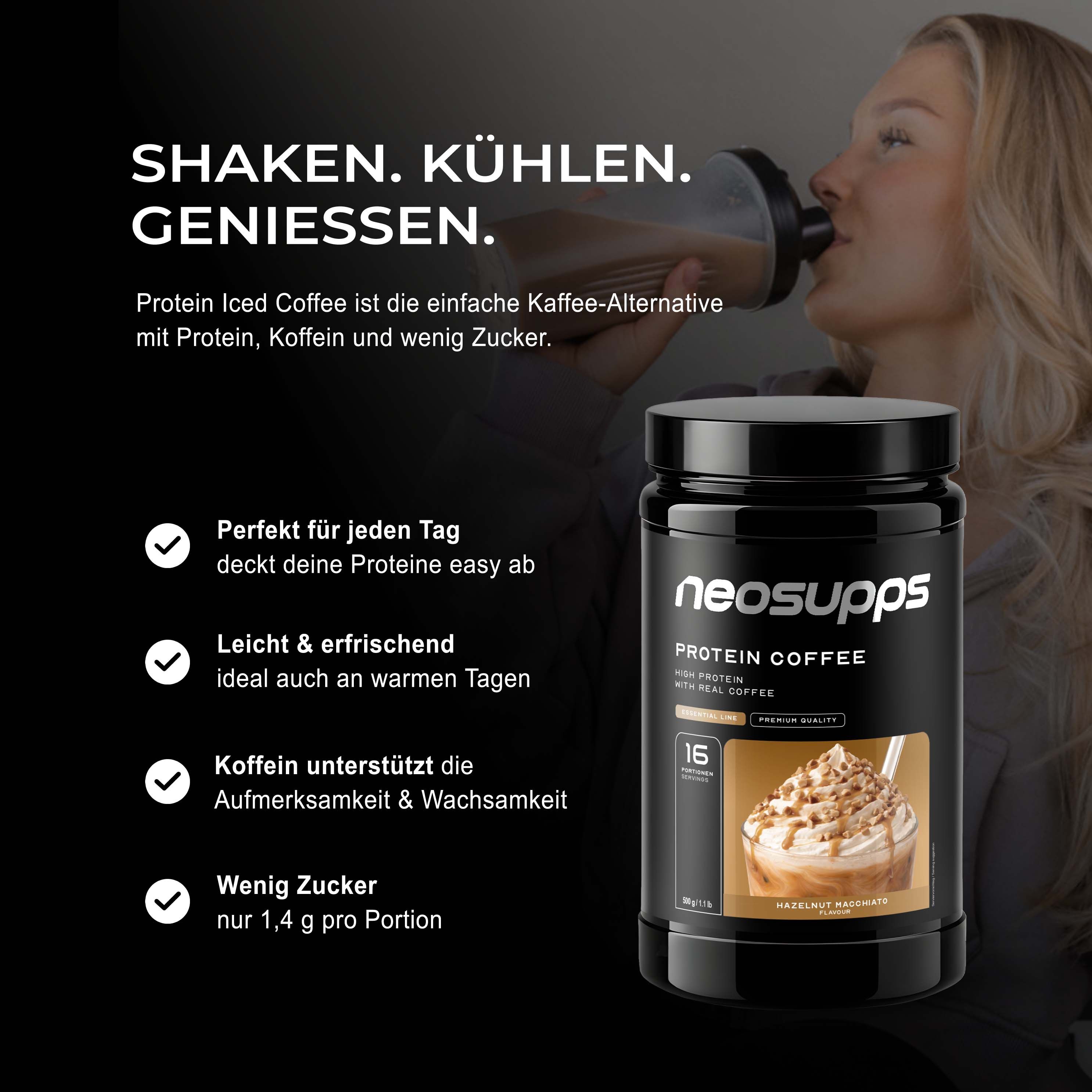 Neosupps Protein Coffee Hazelnut Machiatto, 500g, Protein Pulver mit Kaffee