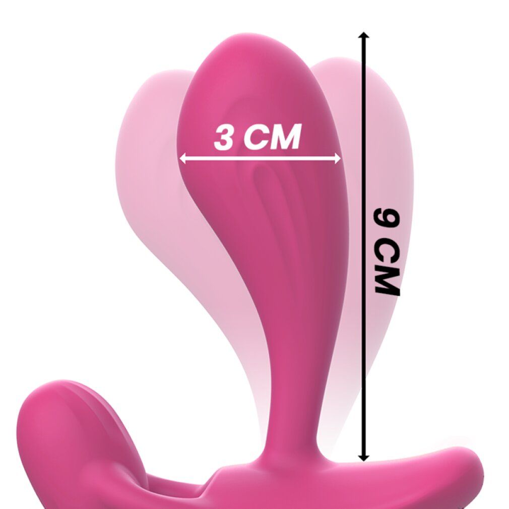 Rosa Vibrator mit Maßen. 9 cm hoch, 3 cm breit. Auf dem Bild sind die Maße angegeben.