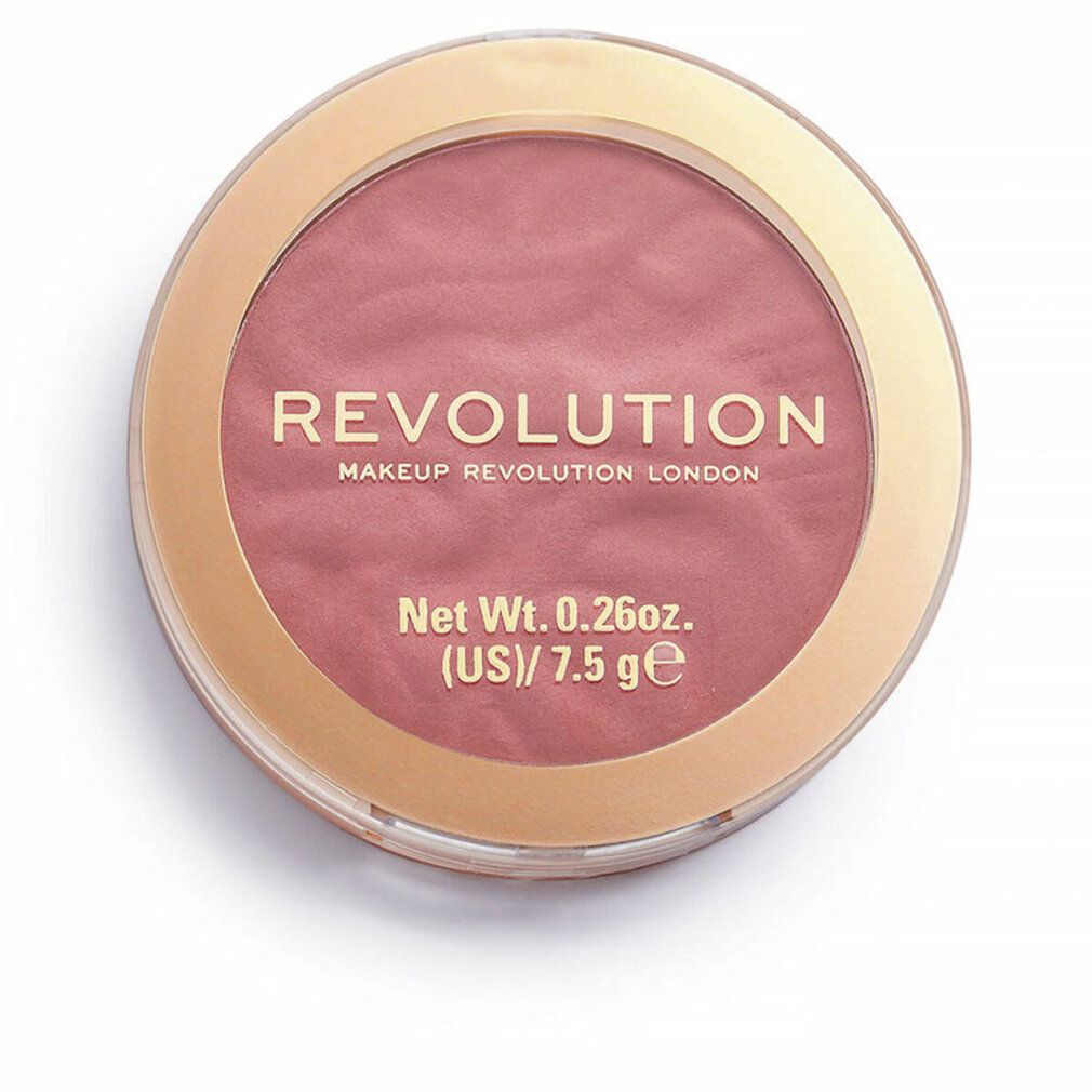 Runder, rosafarbener Rouge-Puder in goldfarbener Verpackung mit Aufschrift "REVOLUTION".