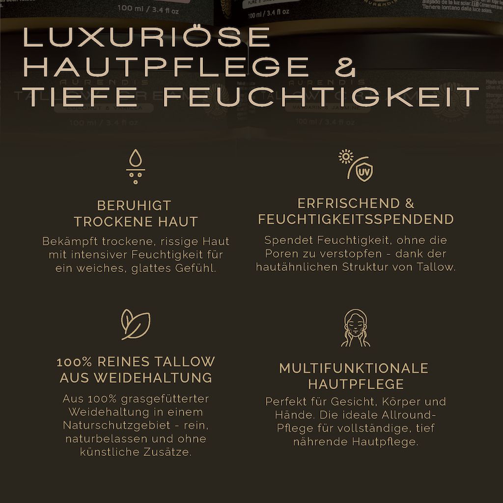 Infografik mit Text über Hautpflege. Enthält Icons und Text über Inhaltsstoffe und Vorteile.